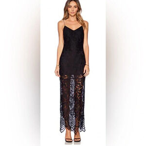 LOVERS + FRIENDS Sz S Reflection Style Lace Overlay Slip Cross Straps Maxi Dress